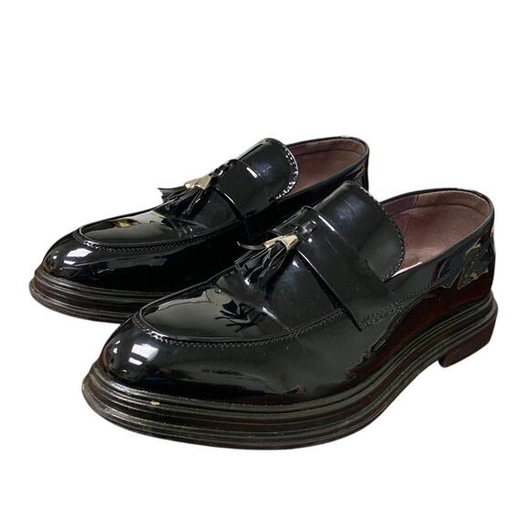 Mens Size 10 Shiny Black Faux Leather Slide On Formal Non Slip Loafer Shoes main image 4